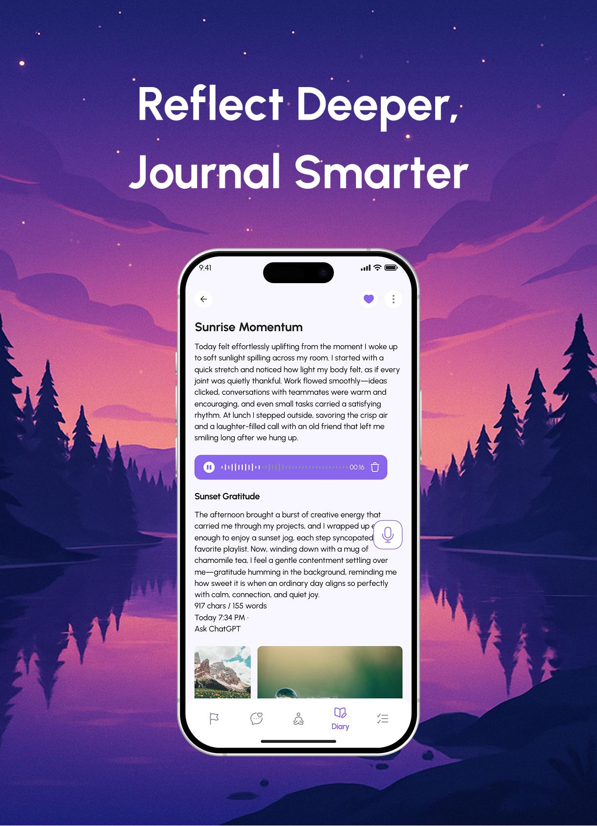 Screenshot of the smart journaling feature in Mind Haven
