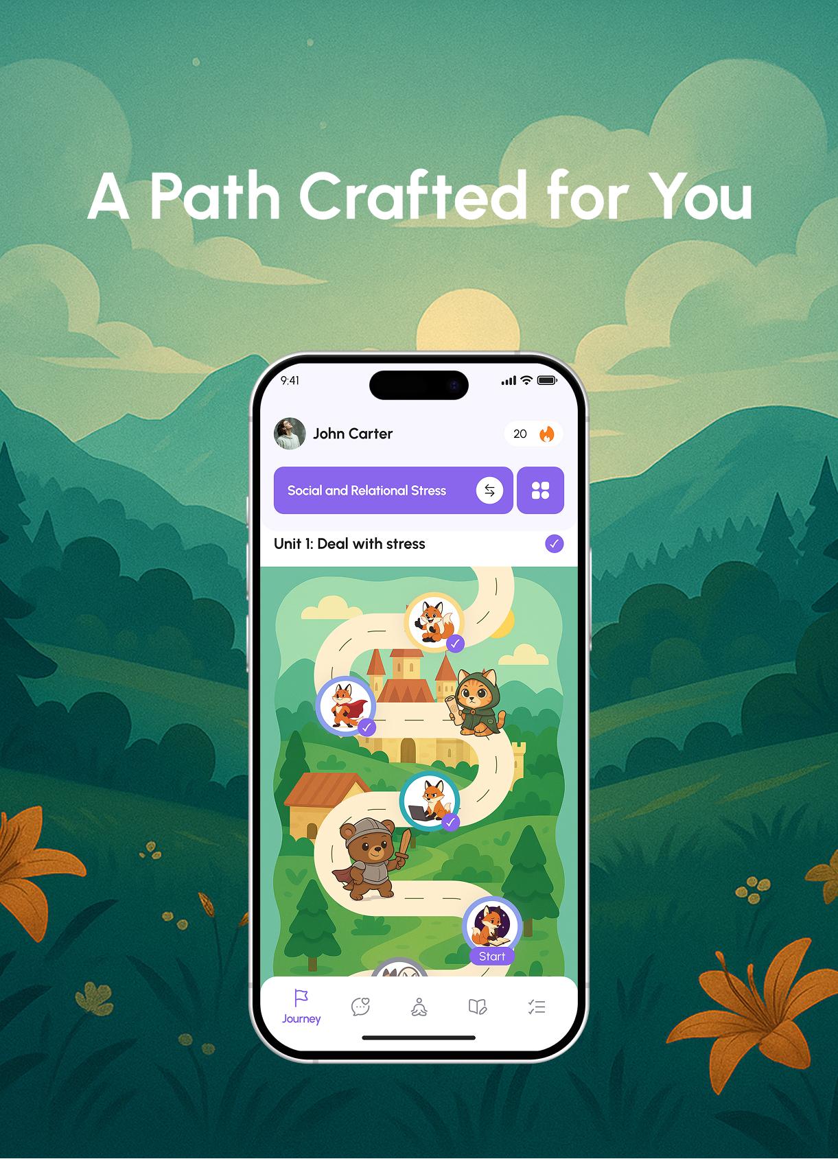 Screenshot of a personalized user journey path in Mind Haven